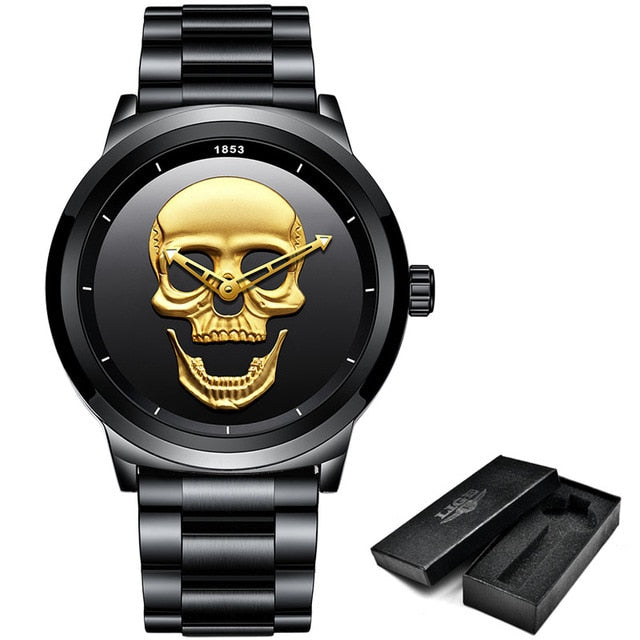 Relogio Masculino LIGE Skull Mens Watches Simple Stainless Steel Sports Watch Men&