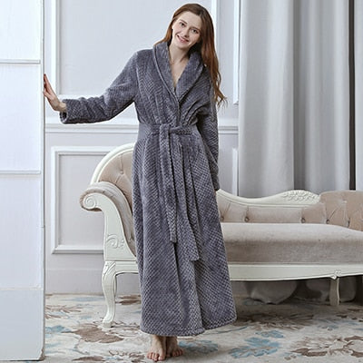 Men Winter Plus Size Long Coral Fleece Bathrobe Kimono Warm Flannel Bath Robe Men Cozy Robes Night Sleepwear Women Dressing Gown