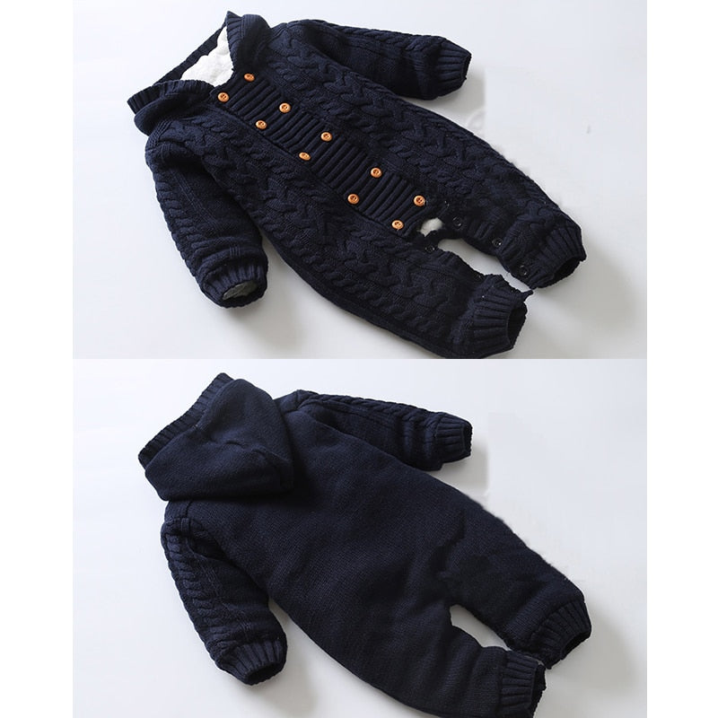 IYEAL Thick Warm Infant Baby Rompers Winter Clothes Newborn Baby Boy Girl Knitted Sweater Jumpsuit Hooded Kid Toddler Outerwear