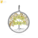 CSJA Tree of Life Pendant Necklace Natural Stone Silver Color Wire Wrap Quartz Crystal Chip Bead Flower Reiki Jewelry Women G306