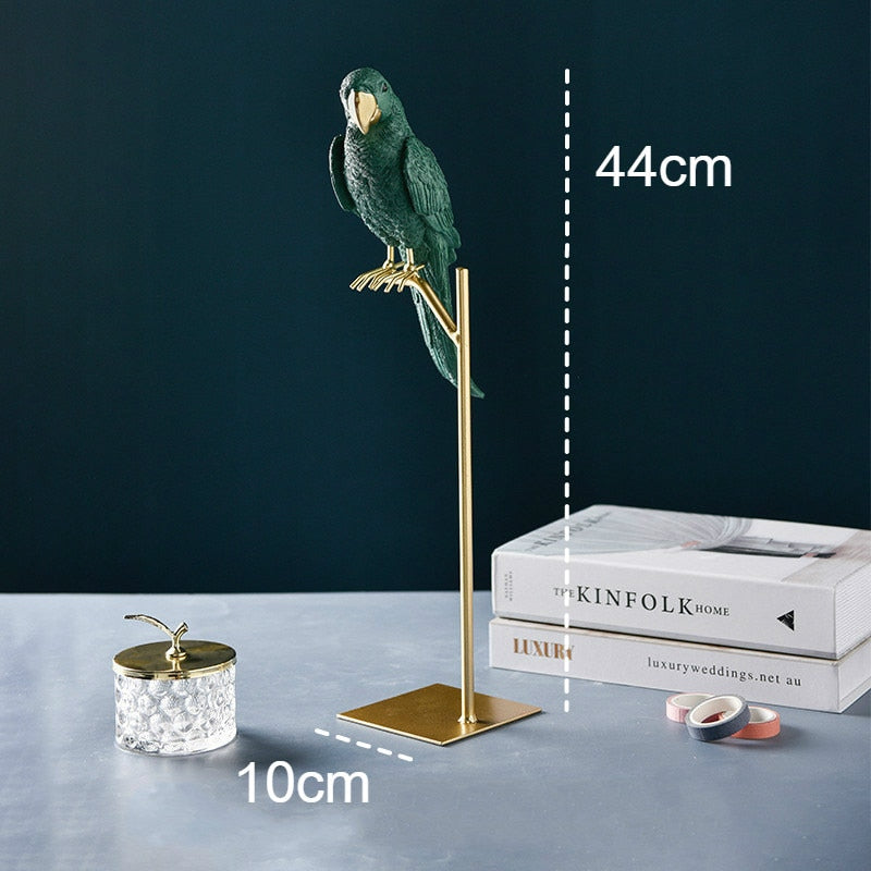 Nordic Creative Resin Simulated Animal Parrot Bird Crafts Ornaments Gold Modern Home Desktop Decoration Miniature Figurines