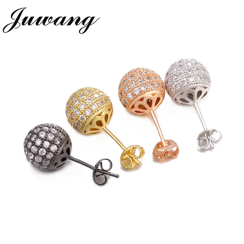 JUWANG, pendientes de tuerca minimalistas brillantes de 4 colores para mujer, AAA, hermosa circonita geométrica CZ Pave Korean Bella Oorbellen Earing