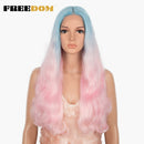 FREEDOM Synthetische Spitzeperücken Lange Natürliche Welle 30 Zoll Omber Blue Rainbow Color Pink Hair Perücken Hitzebeständige Faser Cosplay Perücken