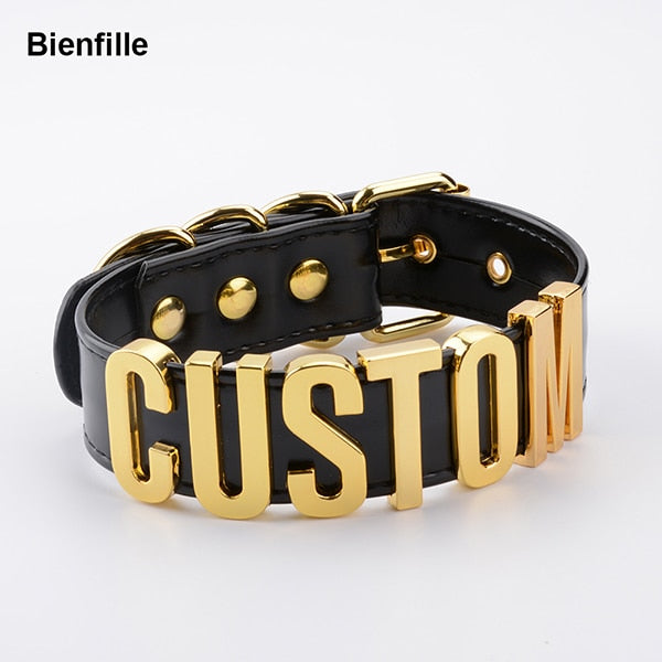 Romantisches Geschenk Customized Choker Collar Halskette PU Leder Custom Personalisierter Name Choker Cosplay Wählen Sie Buchstaben Halskette Frauen