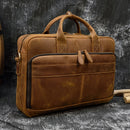 Vintage Men's Crazy Horse Genuine Leather Briefcase Cowhide Business Handbag Cow Leather Laptop Portfolio Shoulder Messenger Bag