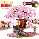 Classic Block City Street View Idea Sakura Inari Shrine Bricks Friends Cherry Blossom House Tree Building Blocks Toys Kids Gift