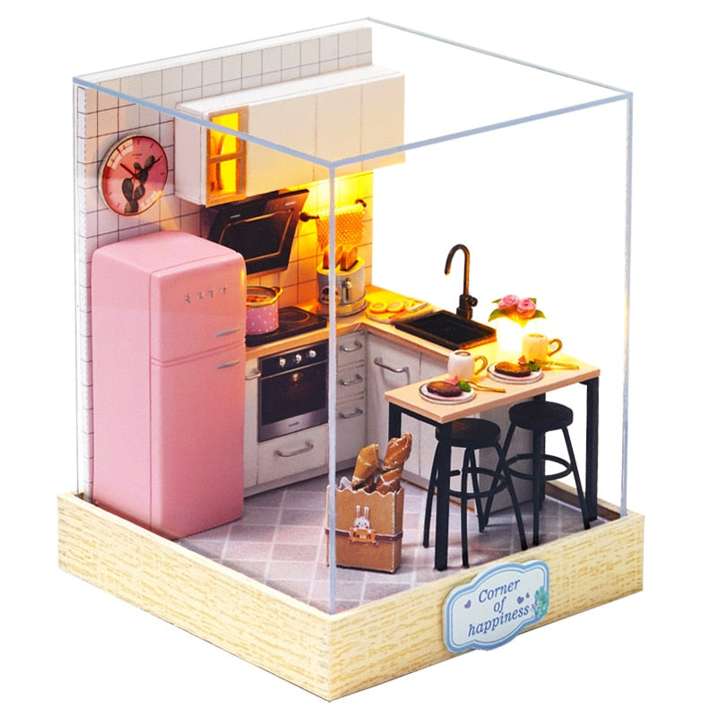 Puppenhausmöbel Diy Miniatur 3D Holzminiaturen Puppenhaus Spielzeug für Kinder Geburtstagsgeschenke Casa Kitten Diary H013