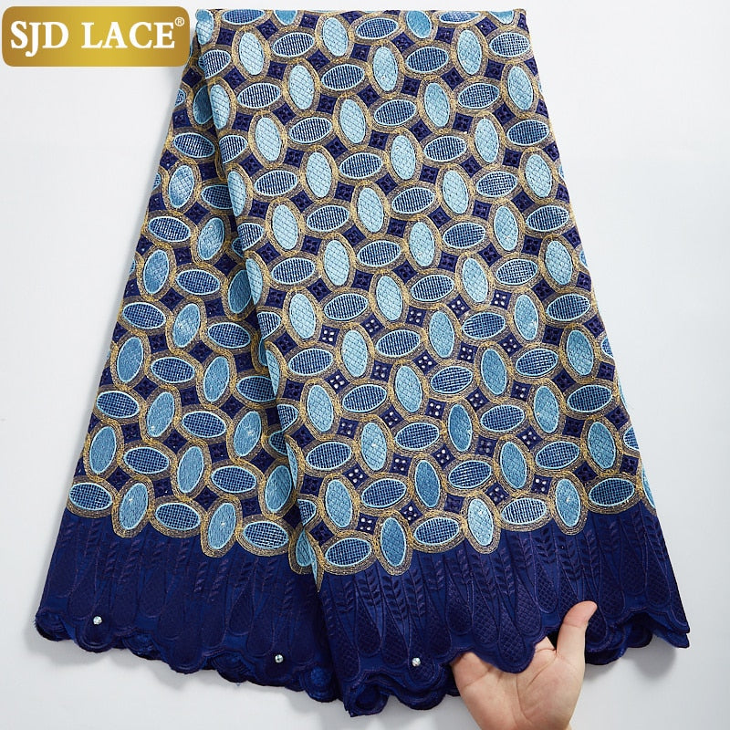 SJD LACE encaje de gasa suiza de alta calidad 5 yardas tela de encaje de algodón africano con agujero estilo Dubai para costura de ropa nigeriana A2324