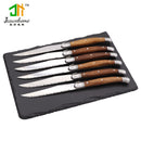 Jaswehome, juego de 6 cuchillos para carne de acero inoxidable, vajilla para cena, cuchillos para carne con mango de madera maciza, juego de cubiertos Laguiole