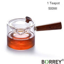 BORREY 500Ml Glass Teapot With Infuser Liner Filter Glass Tea Maker With Wooden Handle Office Boil Tea Ware Set Teapot Kettle