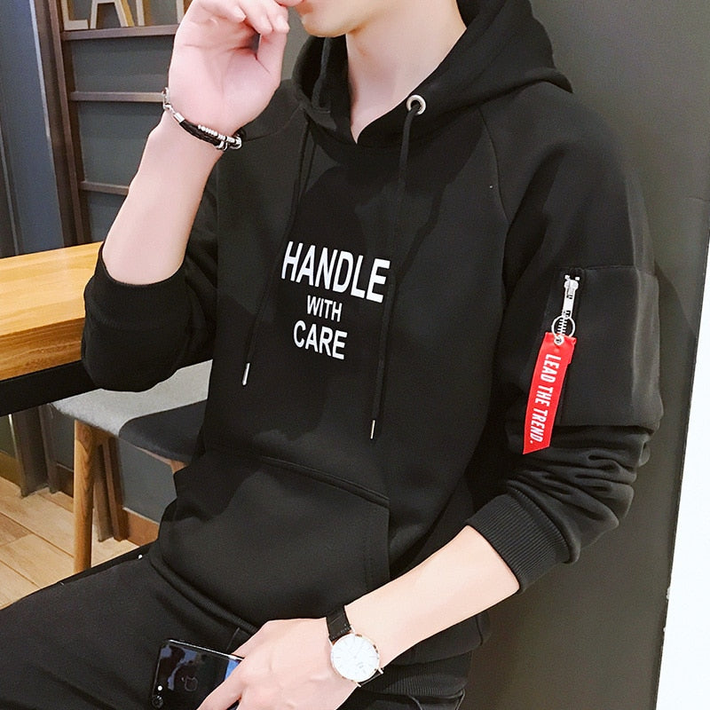 Mode Männer Hoodie gedruckt GRIFF Korea Kapuzenpullover Mann mit seitlichen Reißverschlusstaschen Teenager Pullover Sweatshirts Herrenbekleidung