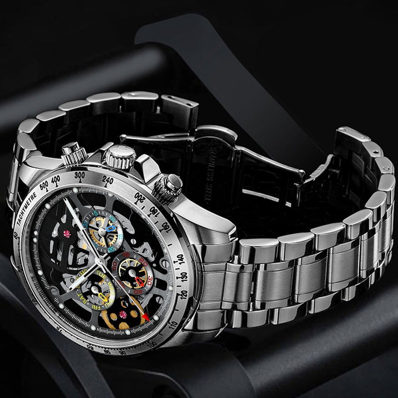 HAIQIN Herrenuhren 2020 Luxus-Automatik Top-Marke mechanische Luxus-Armbanduhren für Herren Skelett 5Br wasserdicht Reloj hombres