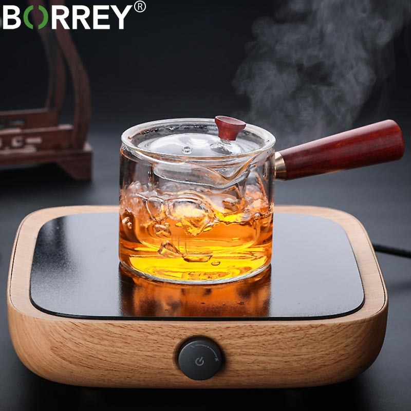 BORREY 500Ml Glass Teapot With Infuser Liner Filter Glass Tea Maker With Wooden Handle Office Boil Tea Ware Set Teapot Kettle