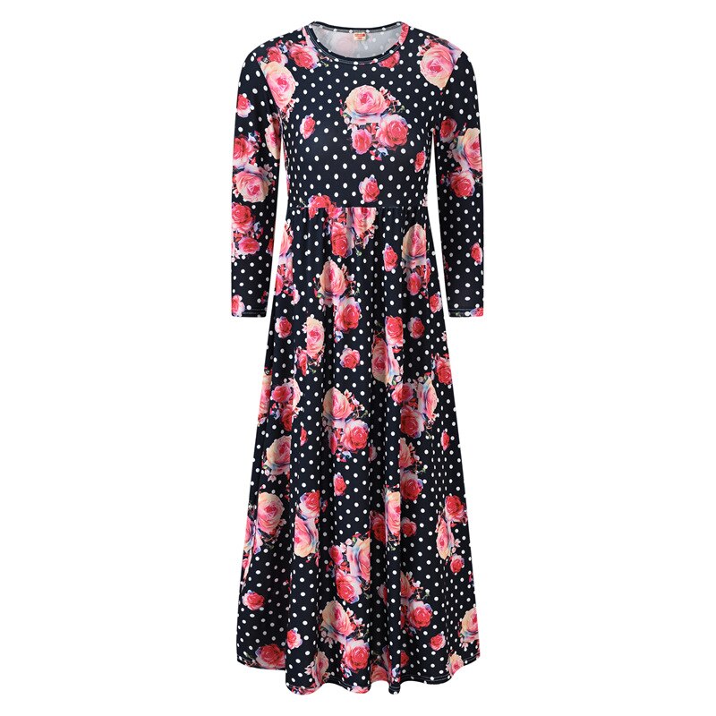 Baby Girl Long Sleeves Floral Dress Little Girls Flower Print Midi Robe Kids Ankle Length Spring Autumn Costumes Holiday Outfits