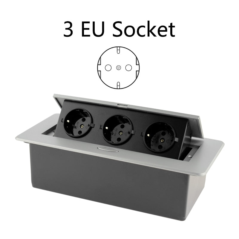 Desktop Socket Table Outlet 2 3 DE EU FR Socket With USB Charging Slow Pop Up Black Silver Aluminum Alloy Cover For Meeting Room