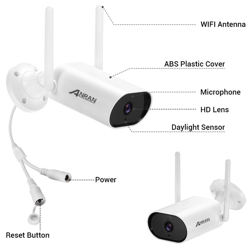 ANRAN Videoüberwachungskit 3MP Audioaufzeichnung CCTV-System Drahtloses Überwachungskamerasystem 13-Zoll-Monitor NVR Wasserdicht
