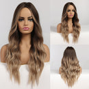 EASIHAIR Long Wavy Blonde Ombre Wigs High Density Synthetic Wigs for Women Cosplay Wigs Brown Heat Resistant Natural Hair Wig