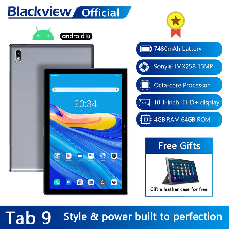 Blackview Tab 9 10.1" Android 10 Tablet 1920x1200 Octa Core 4GB RAM 64GB ROM 4G Netzwerk 13MP Rückfahrkamera 7480mAh Tablet PC
