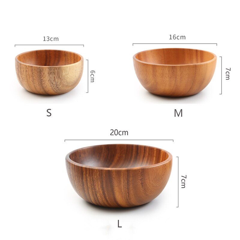 1Pc Handmade Acacia Wood Bowl Fruit Salad Bowl Small Rice Soup Bowl Kitchen Food Container Wooden Tableware Gift Dropshipping