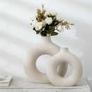 Nordic Circular Hollow Ceramic Vase Pampas Grass Donuts Flower Pot Home Decoration Accessories Office Living Room Interior Decor