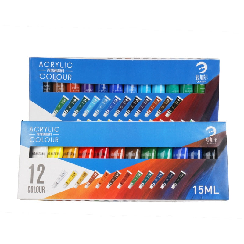 12/24 Colors 15ML Tube Professional Acrylic Paint Set For Fabric Clothing Nail Glass Drawing Painting For Kids Art Supplies