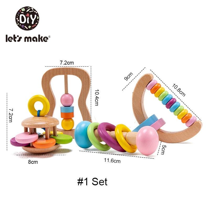 5PCS Organic Safe Wooden Toys Baby Montessori Toddler Toy Grip DIY Crochet Rattle Soother Bracelet Teether Toy Set Baby Product