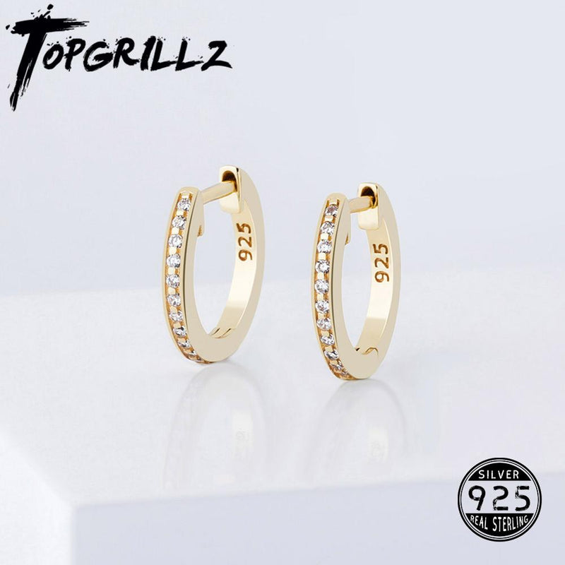 TOPGRILLZ, pendientes redondos de Plata de Ley 925 de 12mm, pendientes de Zirconia cúbica Micro pavé, joyería de moda, regalo para mujer