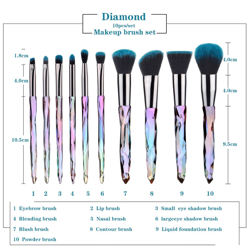 Juego de brochas de maquillaje FLD Diamond, brocha para colorete cosmético, brocha para base en polvo, sombra de ojos, labios, cejas, Kit de maquillaje, brochas