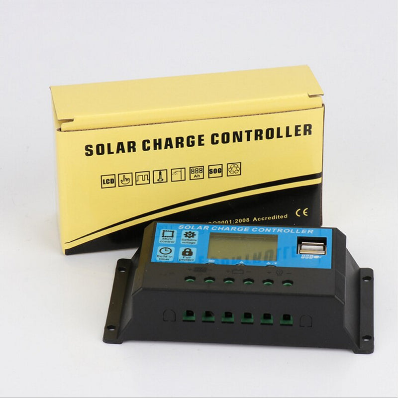 Solar Charge Controller 12V/24V 10/20/30A Auto PWM 5V Output Solar Panel Battery Controller Regulator With Dual USB LCD Display