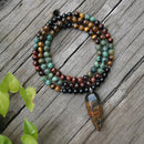 8 mm Natursteinperle, afrikanischer Türkis, Tigerauge, Erwachen, JapaMala-Set, spiritueller Schmuck, Meditation, inspirierend, 108 Mala-Perle