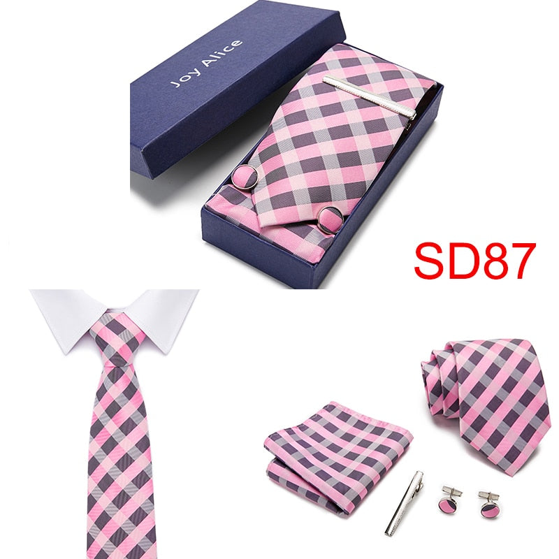 Gift Box 38 styles Tie Set Hanky Cufflinks With Gift Box Jacquard Woven Neckties Set For Men Wedding Party Lots of  accessories