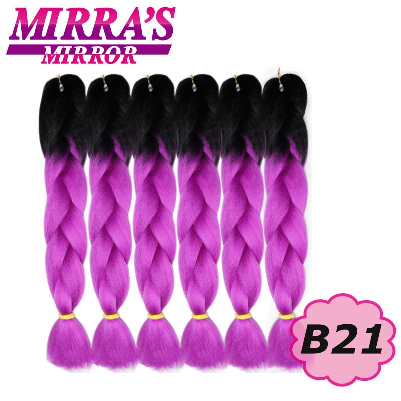 Trenzas Jumbo de 24 pulgadas, cabello sintético para caja trenzada, extensiones de cabello trenzado Ombre, tres tonos, negro, marrón, azul, rosa, espejo de Mirra