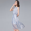 2020 nuevo vestido de hada elegante a rayas con cordón en la cintura sin mangas largo de la escuela secundaria para mujeres