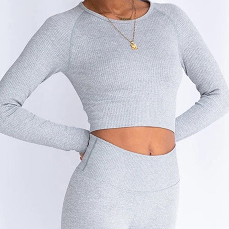 Workout Tops For Women Fitness Sport Yoga Top Knitted Yoga Shirt Seamless Top Long Sleeve Running Sport Shirt Women Sportswear