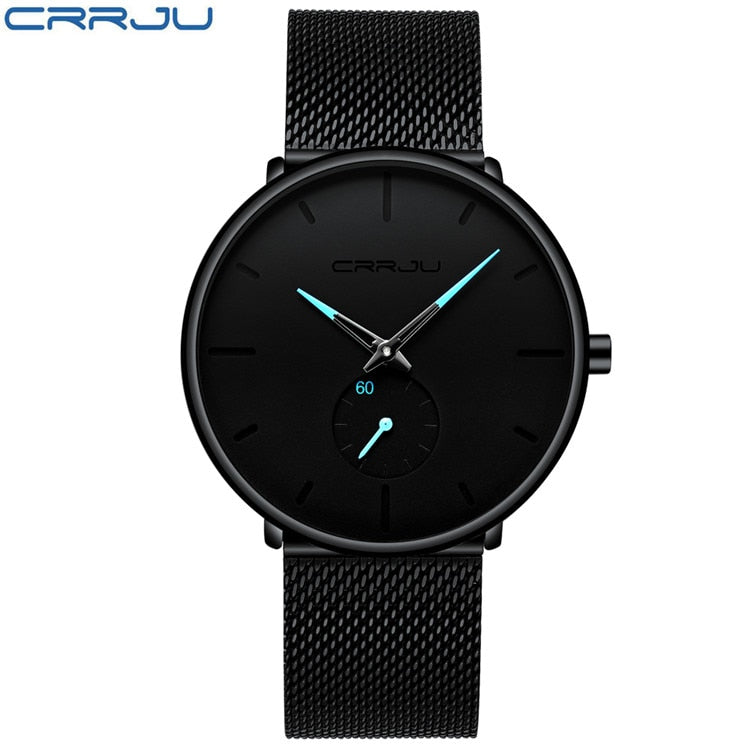 CRRJU Relojes para hombre Ultrafino Minimalista Impermeable - Reloj de pulsera de moda para hombre Vestido unisex con banda de malla de acero inoxidable