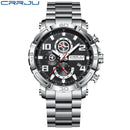 Relojes CRRJU para hombre, esfera grande, resistente al agua, de acero inoxidable, con manecillas luminosas, cronógrafo deportivo, reloj Masculino