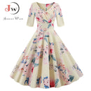 Vestido de otoño con estampado de flores para mujer, vestido informal de invierno de media manga, vestido Vintage elegante, vestido pinup para mujer, vestidos de fiesta de oficina