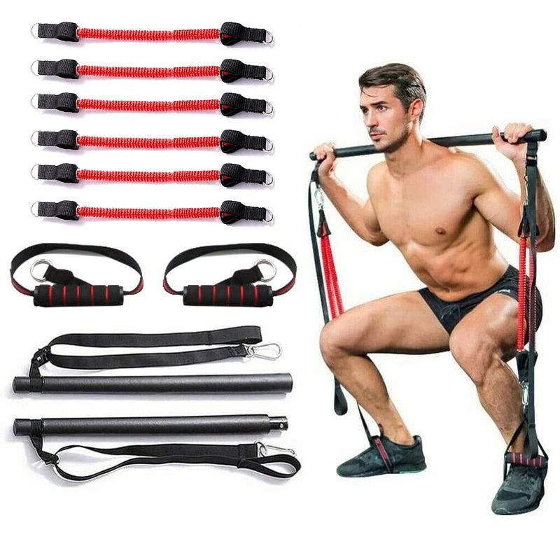 Resistance Band Pilates Stick Gym Exercise Muscle Power Tension Bar  Pilates Bar Home  Work Out Fitness Equipment