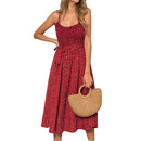 2020 New Hot Women Boho Summer Sleeveless Polka Dot Beach Dress Ladies Stretch Holiday Sundress Evening Party Maxi Dress