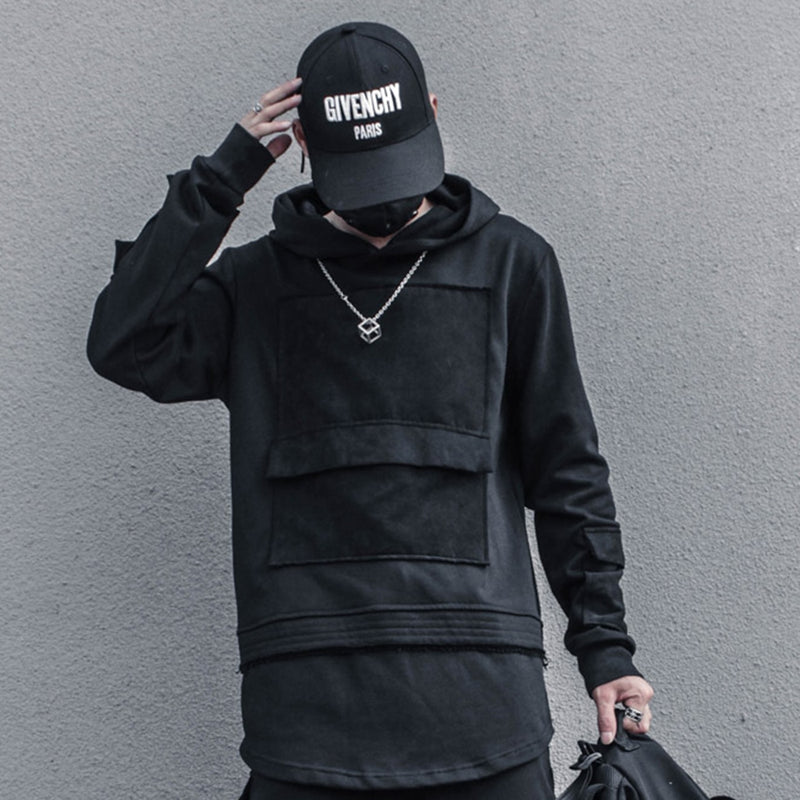 11 BYBB'S DARK Patchwork Harajuku Hoodie Männer Hip Hop Streetwear Hoodie Sweatshirt Mann Dark Ribbon 2021 Cotton Top Pullover Schwarz