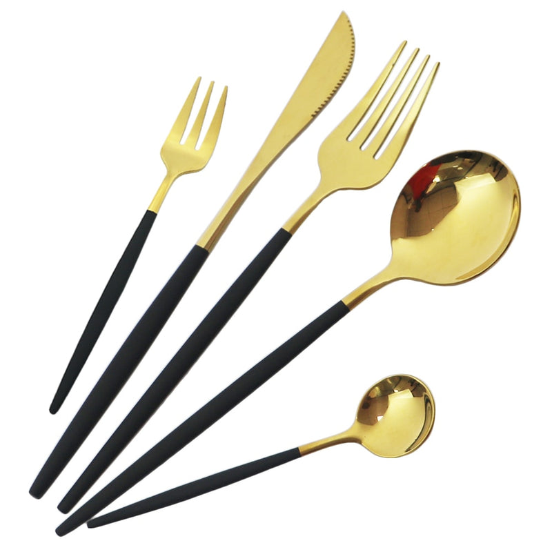 36Pcs/Set White Gold Dinnerware Silverware Knife Cake Fruit Fork Coffee Spoon Cutlery Flatware Set Stainless Steel Tableware Set
