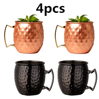 4 piezas de tazas de cobre Moscow Mule, taza de Metal, taza de acero inoxidable, cerveza, vino, taza de café, herramienta de Bar