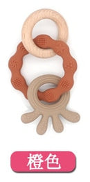 1PC Silicone Teether Baby Rudder Shape Wooden Teether Ring Kid Gift Food Grade Silicone Children&