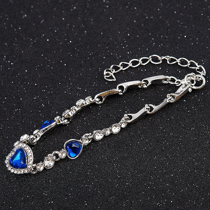 2020 New Korean Fashion Jewelry Crystal Heart Charm Bracelets &amp; Bangles Pulseiras Blue Rhinestone Bracelets For Women