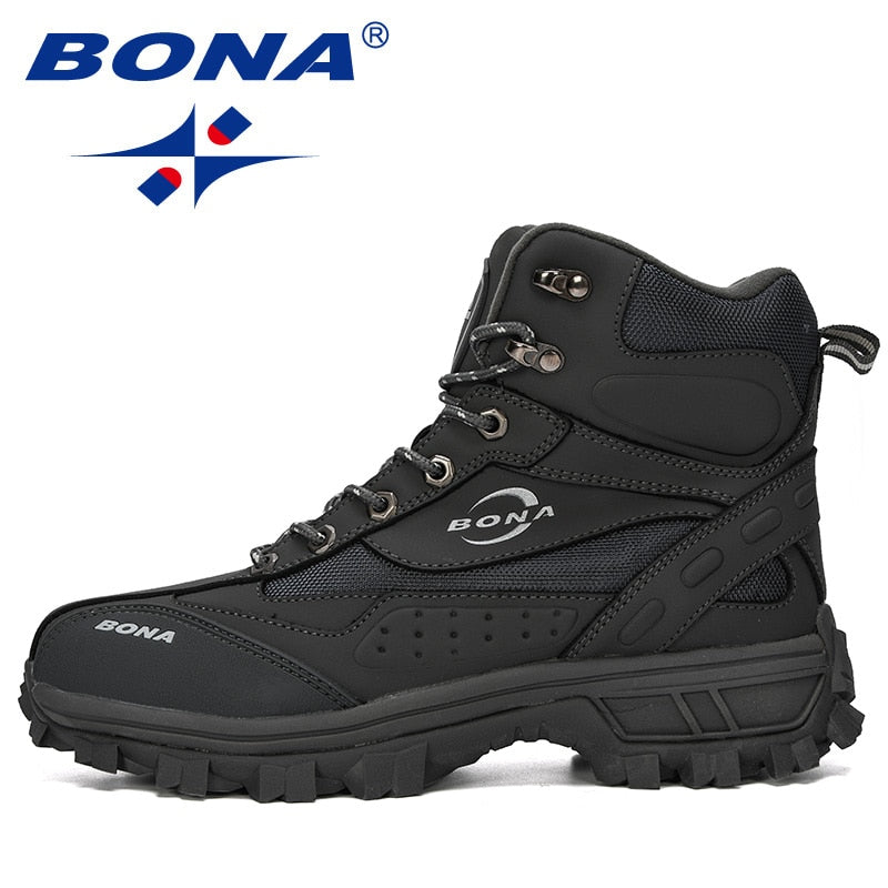 BONA New Designers Action Leather Shoes Climbing &amp; Fishing Shoes Men Outdoor Shoes Man High Top Winter Boots Plush Comfy