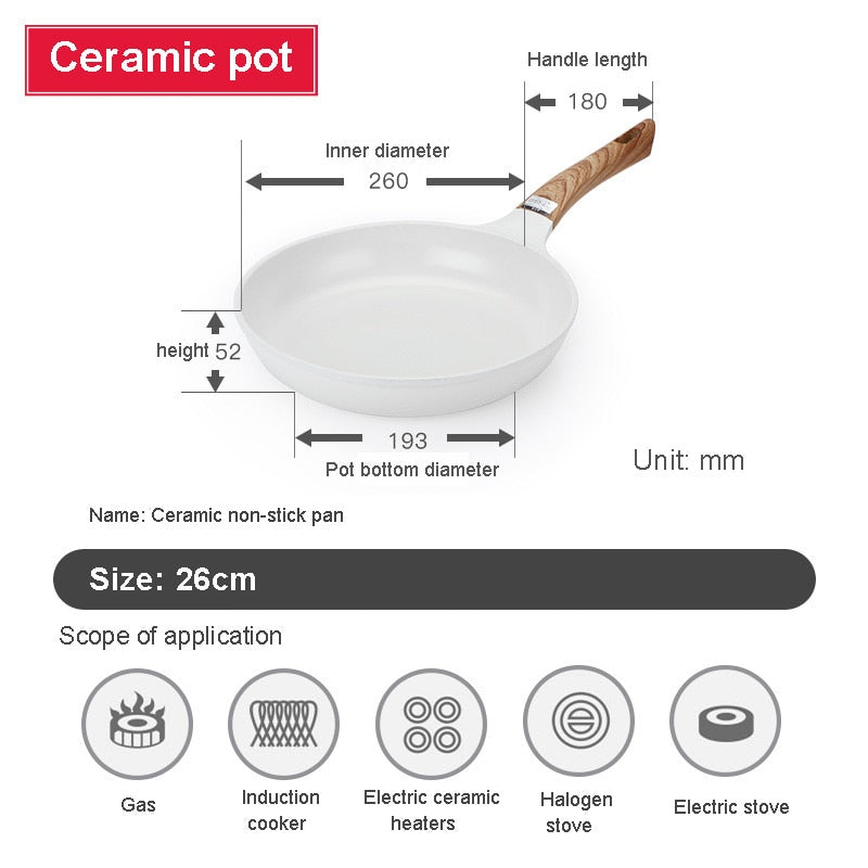 Ceramic Frying Pan Cookware Set Pot and Non Stick Cooking Pan Set Breakfast Crepe Pan Honeycomb Wok Japanese Kitchen Enamel Pan