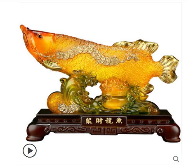 Estilo chino Lucky Home Office Company Car Talisman Money Drawing Fortune Arowana Golden Resin Fish Estatua decorativa