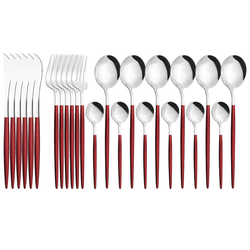 24 unids/set de vajilla de acero inoxidable, juego de cubiertos dorados, cuchillo de cena, tenedor, cuchara de café, vajilla, juegos de cubiertos de cocina