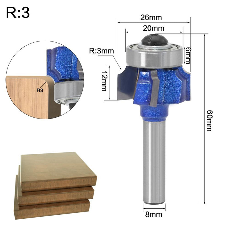 1PC8mm Shank high quality Woodworking Milling Cutter R1mm R2mm R3mm Trimming Knife Edge Trimmer 4 Teeth Wood Router Bit