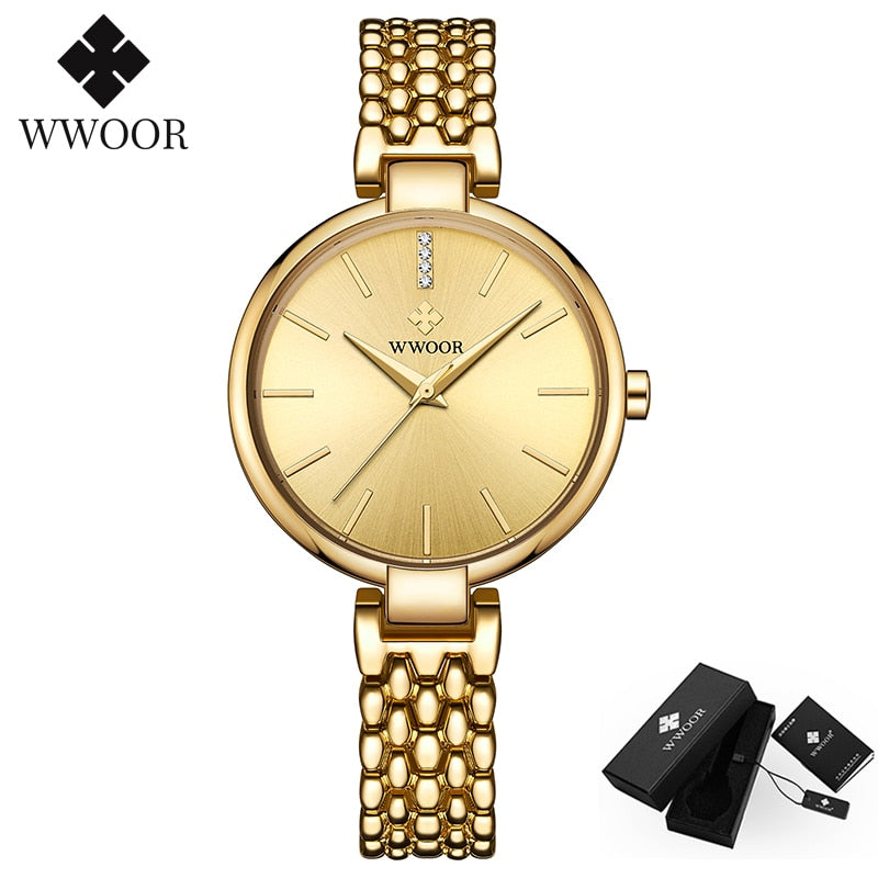 WWOOR Elegant Ladies Watch Diamond Quartz Bracelet Watches Set Top Brand Luxury Female Dress Wrist Watch Clock Relogio Feminino